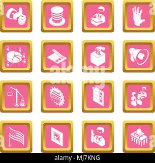 Election voting icons set pink square vector Stock Vector