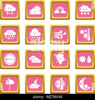 Weater icons set pink square vector Stock Vector