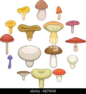 Mushroom icons set, cartoon style Stock Vector