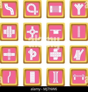 Road parts constructor icons set pink square vector Stock Vector