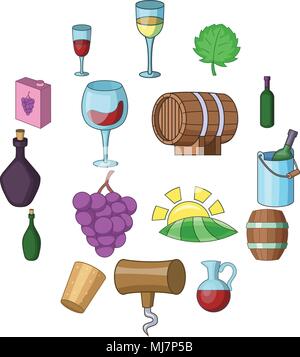 Wine yard icons set, cartoon style Stock Vector