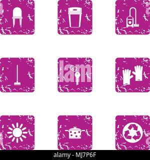 Clean the house icons set, grunge style Stock Vector
