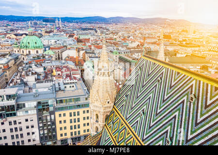 Aerial view over the rooftops of Vienna from the south tower of St. Stephen's Cathedral, Austria Stock Photo