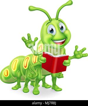 Caterpillar Bookworm Worm Reading Stock Vector