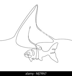 Fish with a shark fin - one line design style illustration Stock Vector