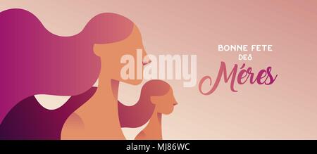 Mothers Day Web Banner In French Language Of Mom And Little Girl On Pink Color Background With Typography Quote Eps10 Vector Mj86wc 