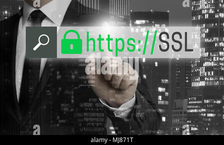 SSL Browser Concept is shown by businessman. Stock Photo