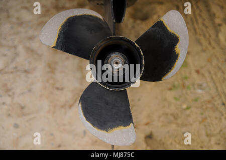 Three blades boat propeller closeup Stock Photo