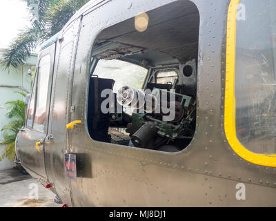 US Army Bell UH-1 Iroquois Huey helicopter from the Vietnam War on display at the War Remnants Museum, Ho Chi Minh City, Vietnam. Stock Photo