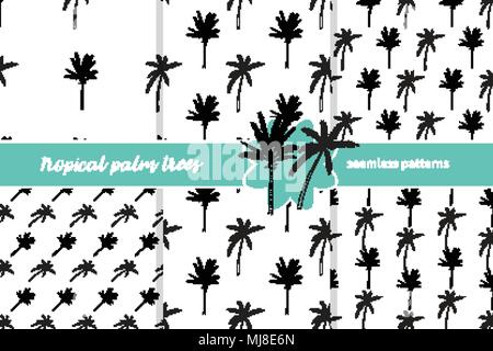 Hand-drawn seamless pattern with palm trees, isolated on white background Stock Vector