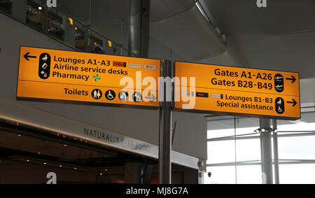 England Heathrow Airport Terminal Two Signs Stock Photo