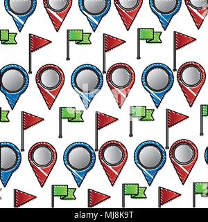 pin pointer location with flags pattern vector illustration design Stock Vector
