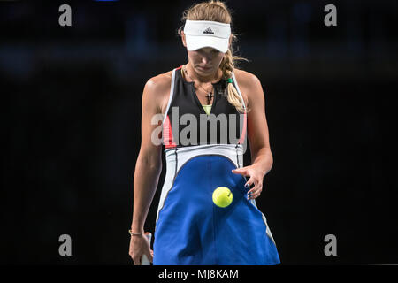 Denmark, Copenhagen - April 30, 2018. Caroline Wozniacki (pictured) faces Venus Williams at the Champions Battle 2018 in Telia Parken, Copenhagen. (Photo credit: Gonzales Photo - Samy Khabthani). Stock Photo