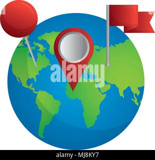 world globe map pointers flag gps navigation vector illustration Stock Vector