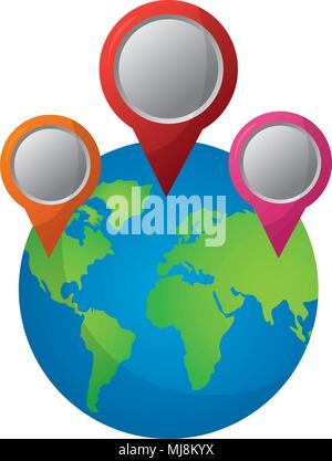 world globe map pointers gps navigation vector illustration Stock ...