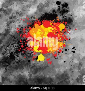 Red and Yellow splashes on grunge dark background. Colored vector concept design. Hand-drawn digital asset. Stock Vector