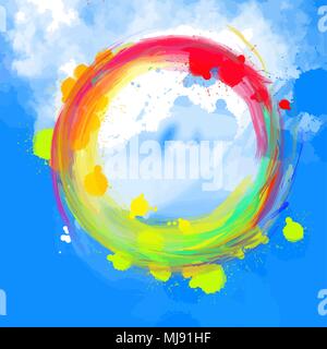 Ink circle, colorful painted strokes.. Vector concept design. Hand-drawn digital asset. Stock Vector