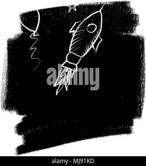 Spaceship doodle sketch on blackboard design. Vector concept design. Hand-drawn digital asset. Stock Vector