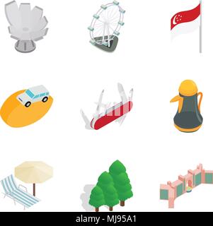 Islamic country icons set, isometric style Stock Vector