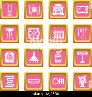 Heat cool air flow tools icons set pink square vector Stock Vector