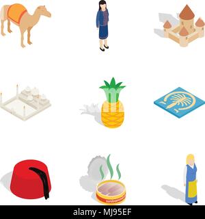 Warm planet icons set, isometric style Stock Vector