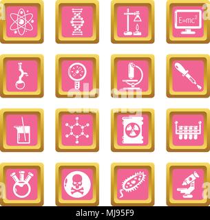 Chemistry laboratory icons set pink square vector Stock Vector