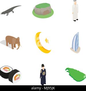 Muslim country icons set, isometric style Stock Vector