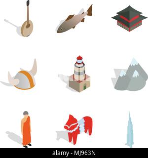 Nordic icons set, isometric style Stock Vector