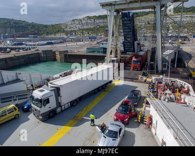 he Port of Dover is the cross-channel port situated in Dover, Kent, south-east England. It is the nearest English port to France, at just 34 kilometre Stock Photo