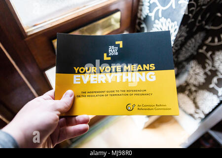 Referendum booklet being dropped in through the letterbox encouraging to vote in the upcoming 8th amendment referendum. Abortion referendum in Ireland Stock Photo