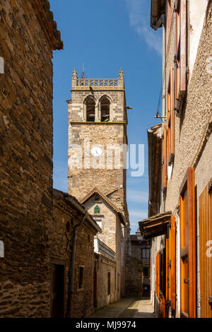 Bell tower of Saint Martin church, village of Blesle, labelled the most beautiful villages of France, Haute Loire, Auvergne, France, Europe Stock Photo