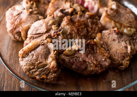 Lamb Meat Slices in glass bowl Stock Photo