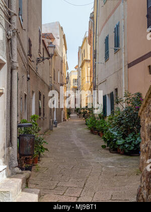 In the alley of the old town of Castelsardo in the north of Sardinia Stock Photo