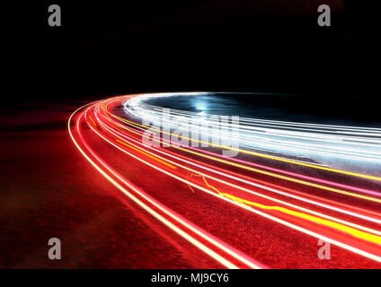 Curved car traffic light trails. 3D illustration Stock Photo