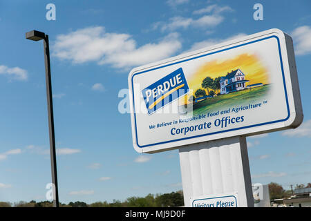 A logo sign outside of the headquarters of Perdue Farms in Salisbury, Maryland, on April 29, 2018. Stock Photo