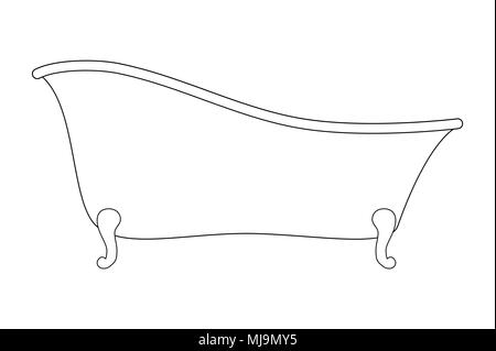 Cartoon empty bathtub outline isolated on white background Stock Vector