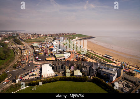 Barry, Wales, UK: April 21, 2018: An aerial view of the Barry Island Beach and Fairground Stock Photo