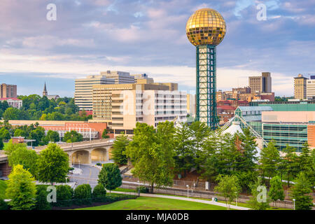 Aerial view of downtown Knoxville, TN along the Tennessee River and ...