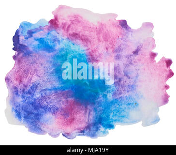 Color, blue - red splash watercolor hand painted isolated on white background, artistic decoration or background Stock Photo