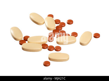 Two different kinds of medicines in tablet form, isolated on white background. Stock Photo