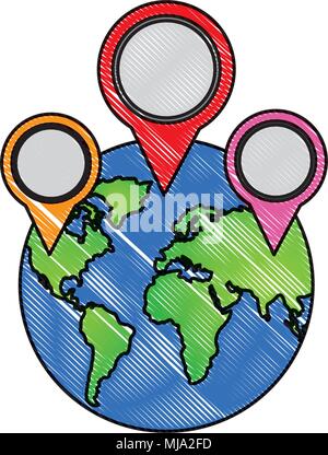 world planet with pins locations vector illustration design Stock Vector