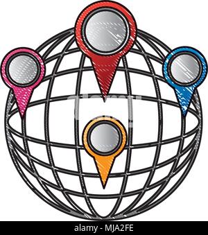 sphere planet with pins locations vector illustration design Stock Vector