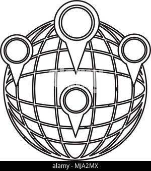 sphere planet with pins locations vector illustration design Stock Vector