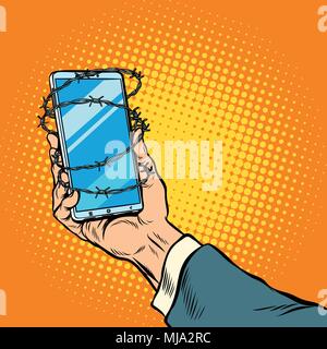 Phone barbed wire in hand Stock Vector