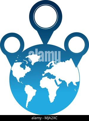 world planet with pins locations vector illustration design Stock Vector