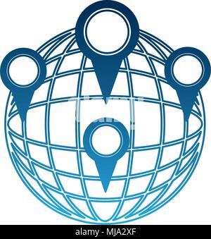 sphere planet with pins locations vector illustration design Stock Vector