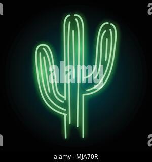 A glowing neon cactus plant tube light sign. Layered vector illustration Stock Vector