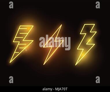 A set of hot neon glowing lightning bolts. vector illustration Stock Vector