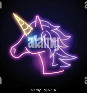 Colourful glowing neon unicorn light sign. Layered vector illustration. Stock Vector
