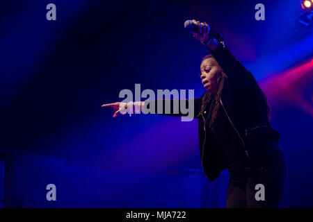 Norway, Bergen - April 30, 2018. The American singer and songwriter Robin S performs a live concert during the We Love the 90’s show at Bergenshallen in Bergen. (Photo credit: Gonzales Photo - Jarle H. Moe). Stock Photo
